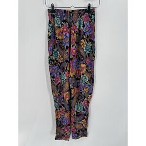 NWT Vintage KWBL Pants Womens Small Black Floral Paisley Retro 80s 90s Colorful